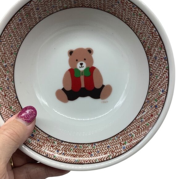Vtg Child Porcelain Dinner Set B&D Teddy Bear Vest Bowtie Plate Bowl Handle Mug - Picture 2 of 8